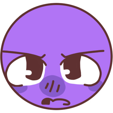 A drawing of a purple emoji-person with and angry expression